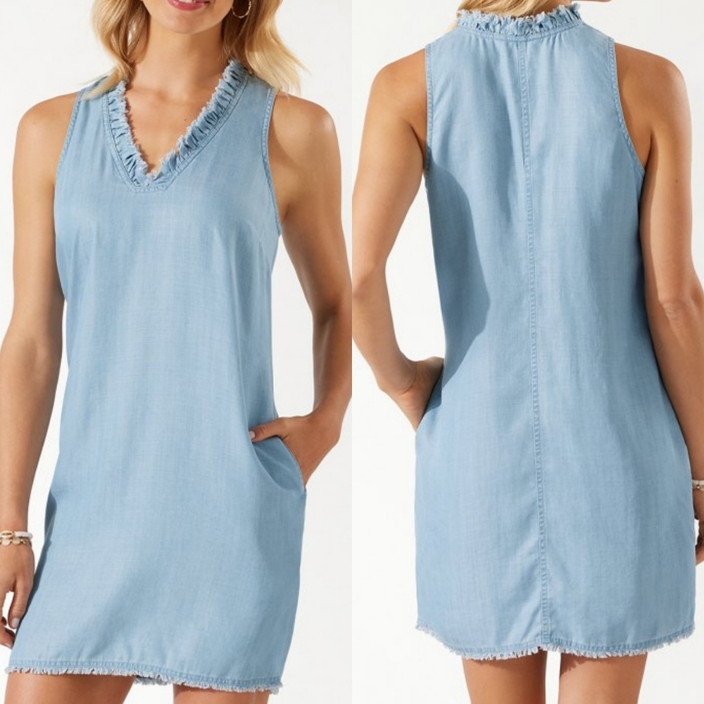 Tommy Bahama Chambray Ruffle Dress size small